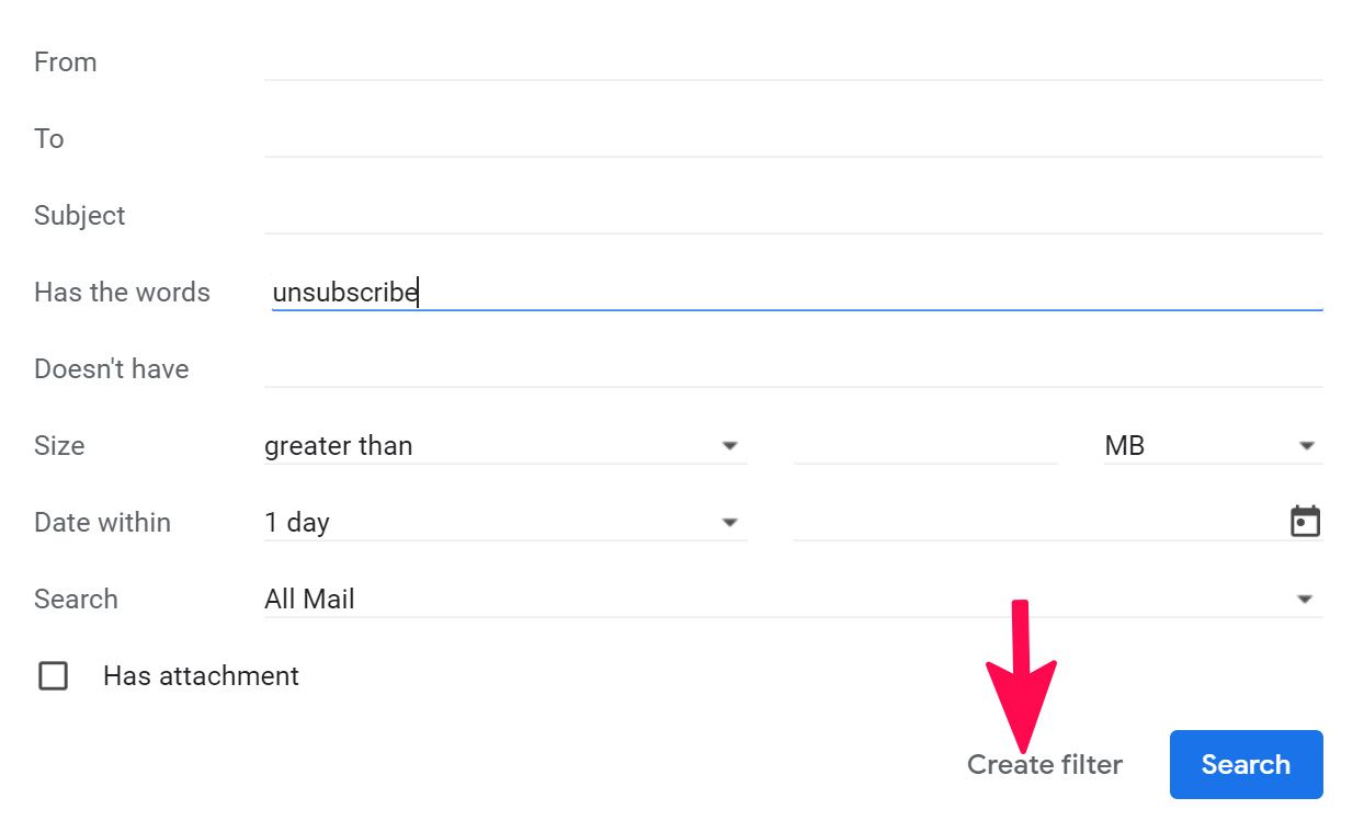 crear un filtro de gmail en la web
